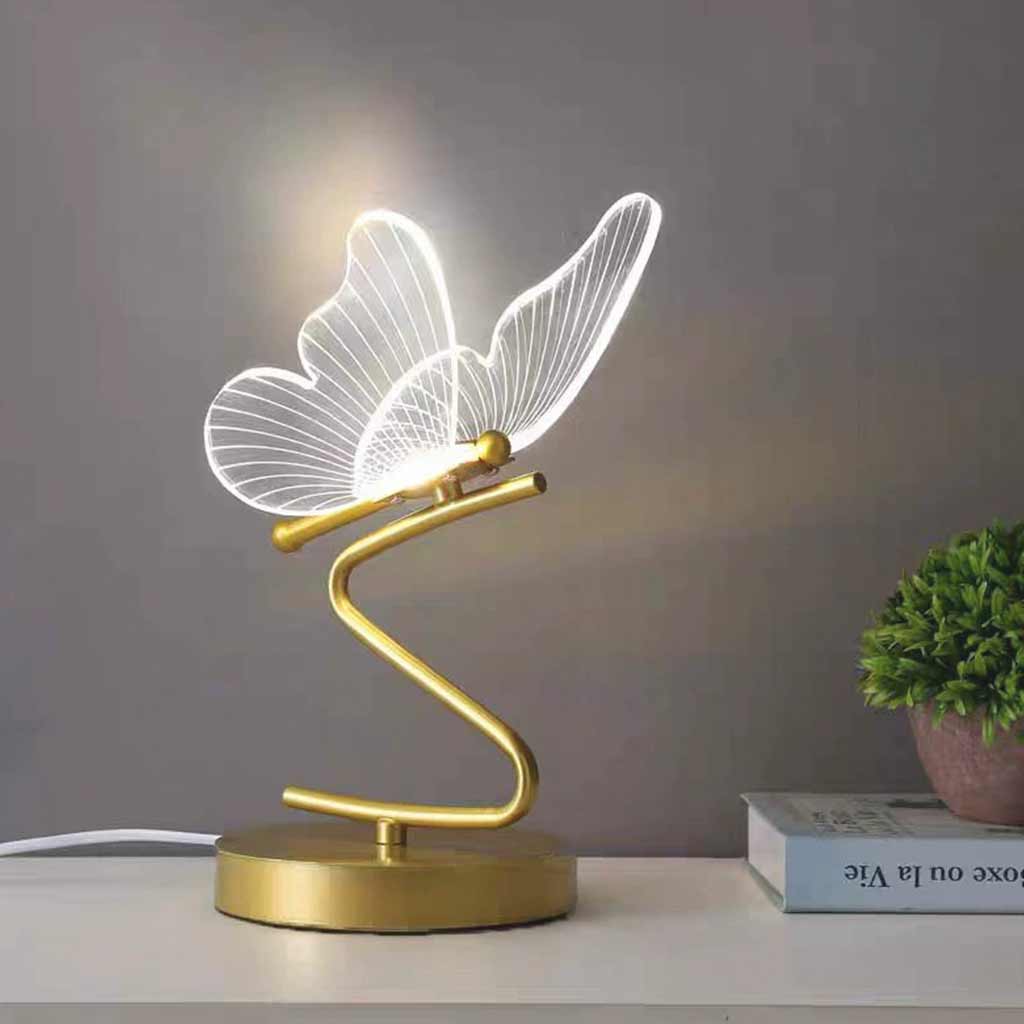 Table Lamp Modern Art Deco Acrylic Butterfly LED, Gold