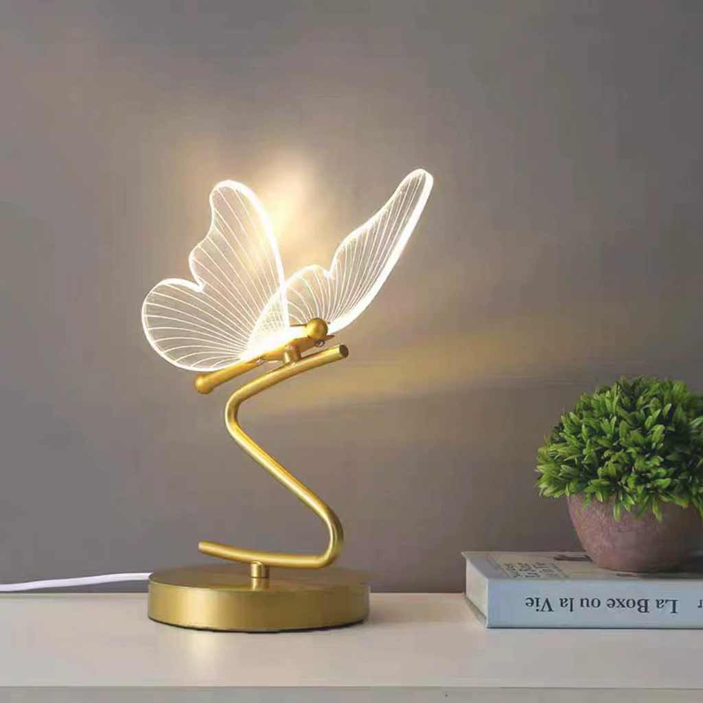 Table Lamp Modern Art Deco Acrylic Butterfly LED, Gold