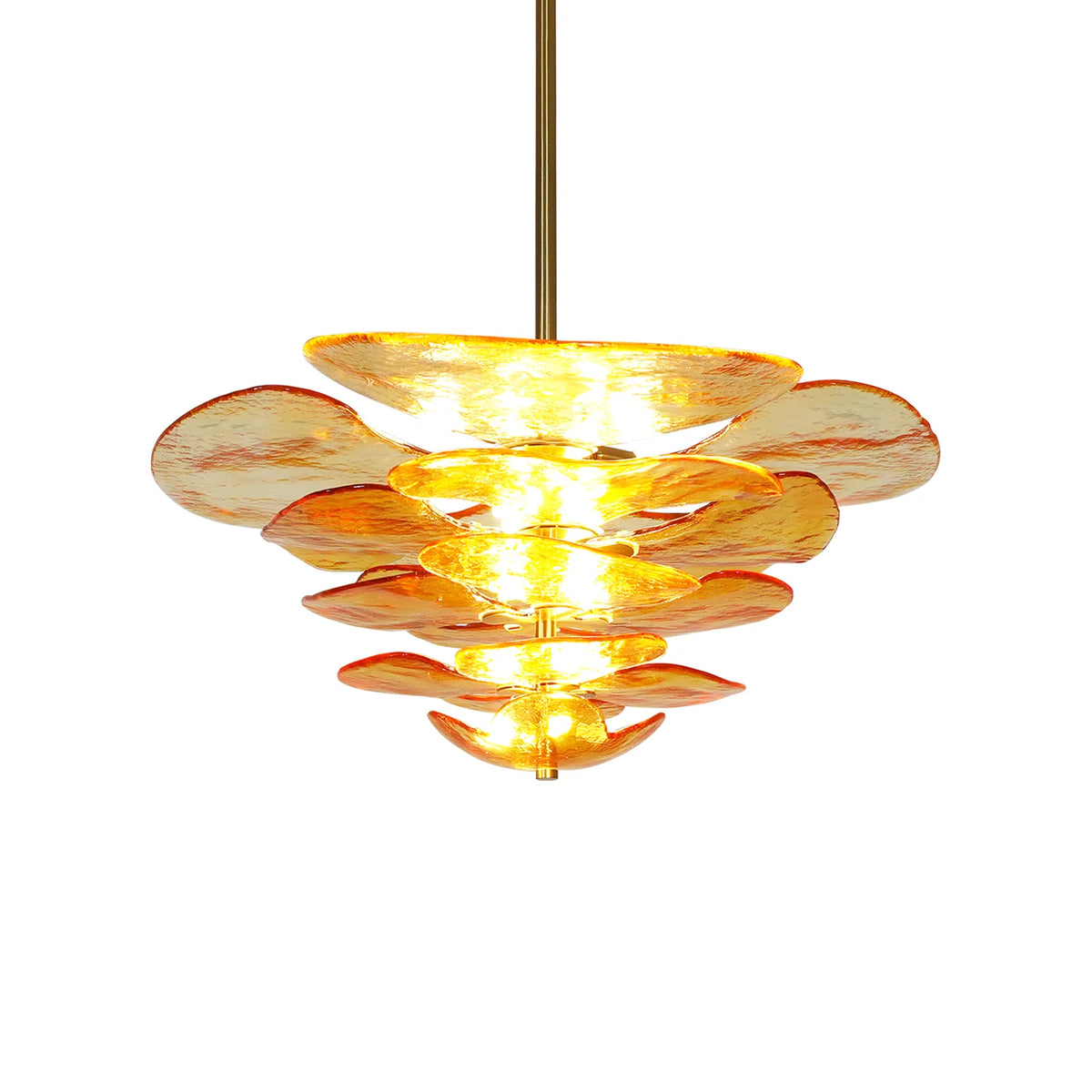 Leaf-Shaped Amber Textured Glass Chandelier