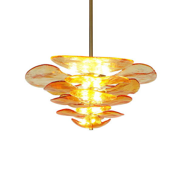 Leaf-Shaped Amber Textured Glass Chandelier