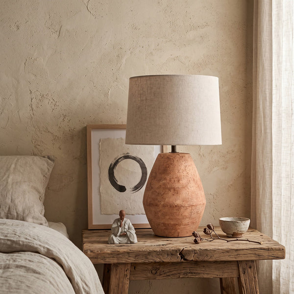 Textured Terracotta Toned Table Lamp