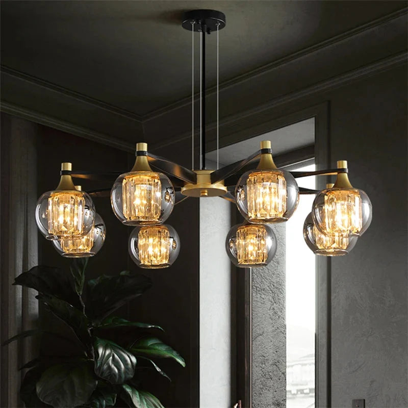 Tia Crystal Glass Globe Multi Light Chandelier