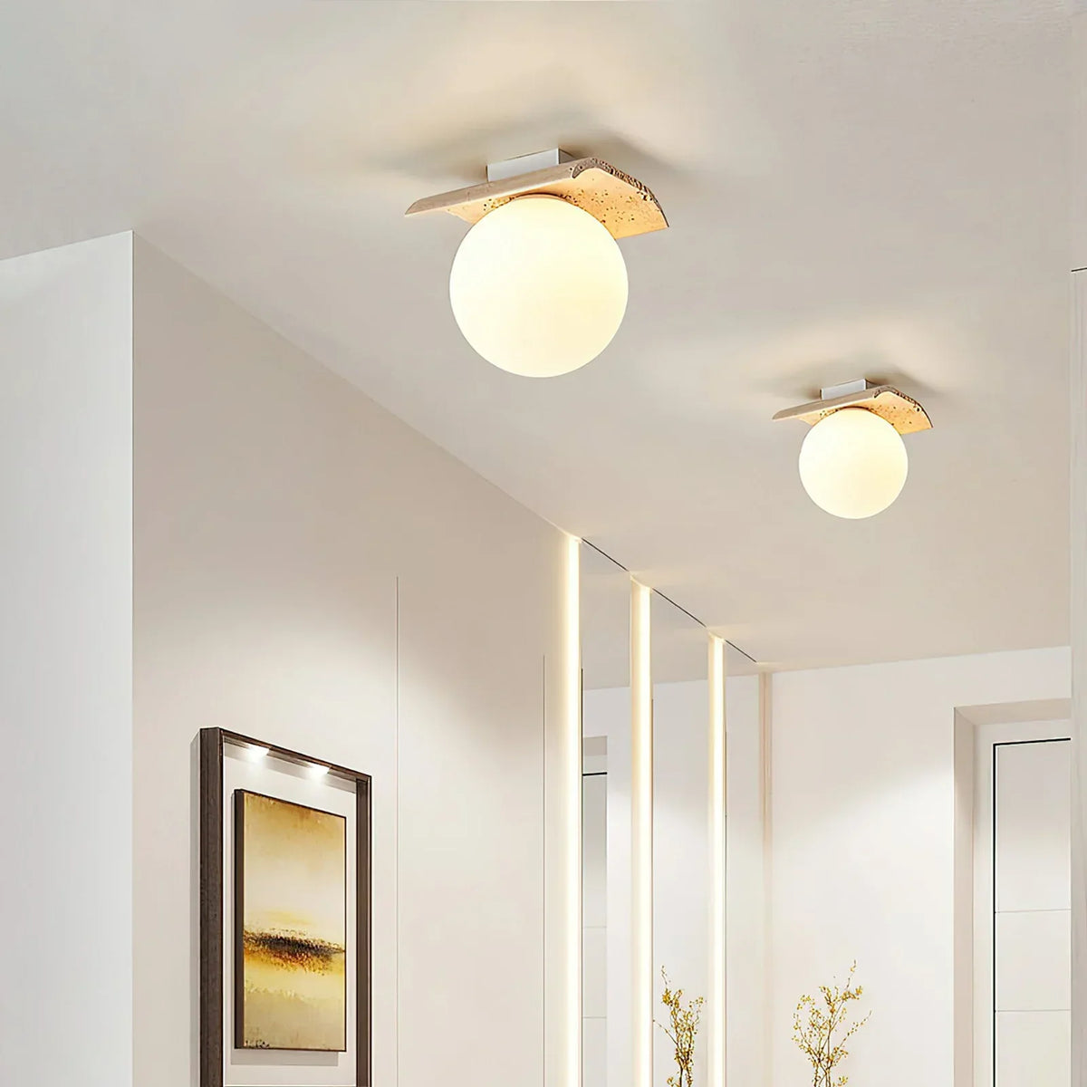 Travertine Bianca Globe Ceiling Lamp
