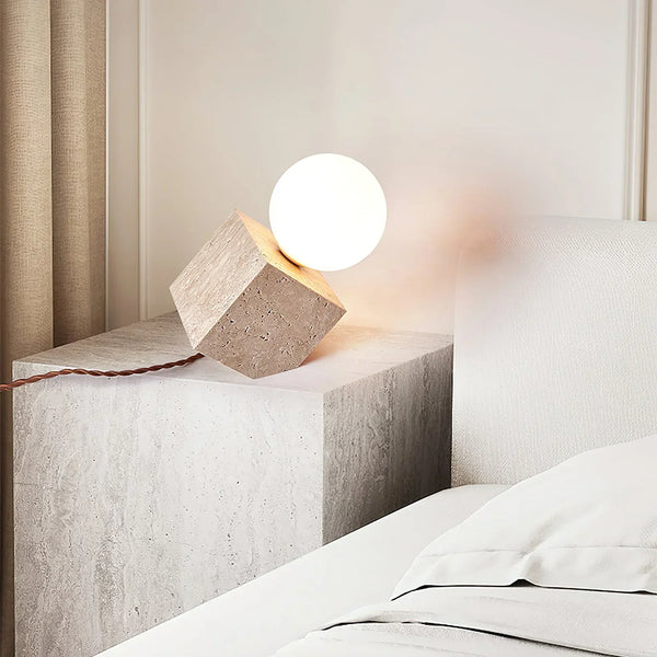 Travertine Cube Stone Table Lamp