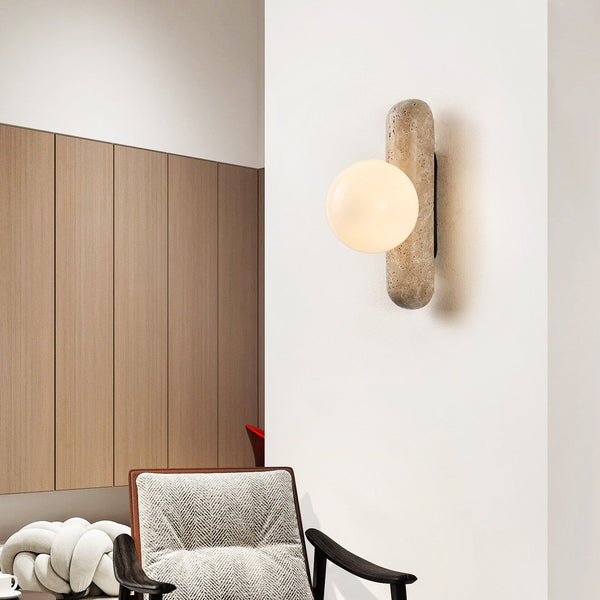 Travertine Column Globe Wall Sconce