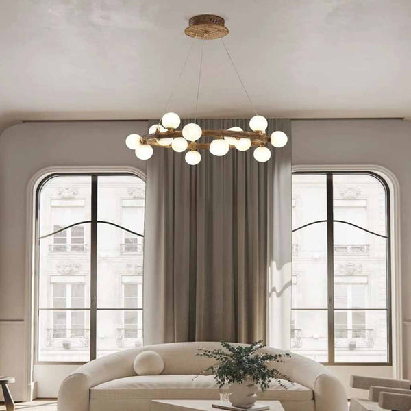 Tree Branch Chandelier Retro Resin Circle Glass Globes