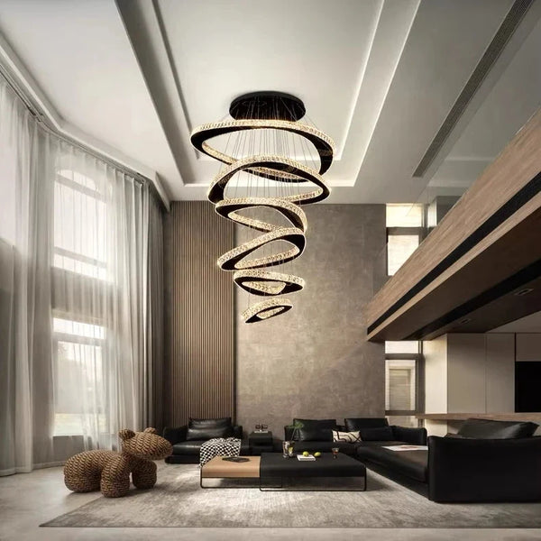 Twisted Ring Led Light Chandelier for High Ceiling