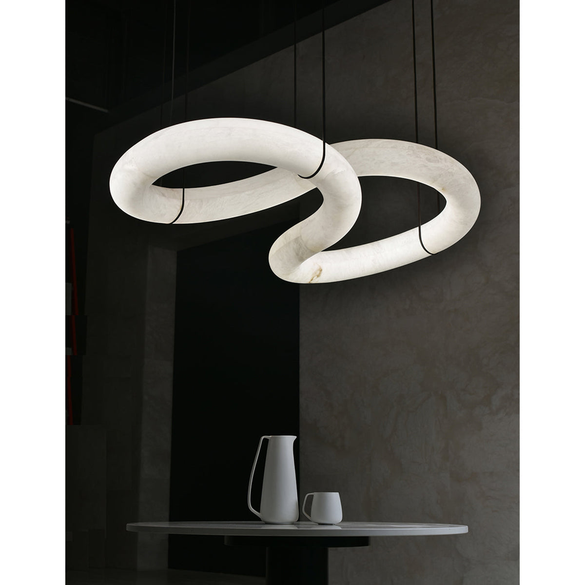 Syrinan Luxe Ring Leather Alabaster Chandelier