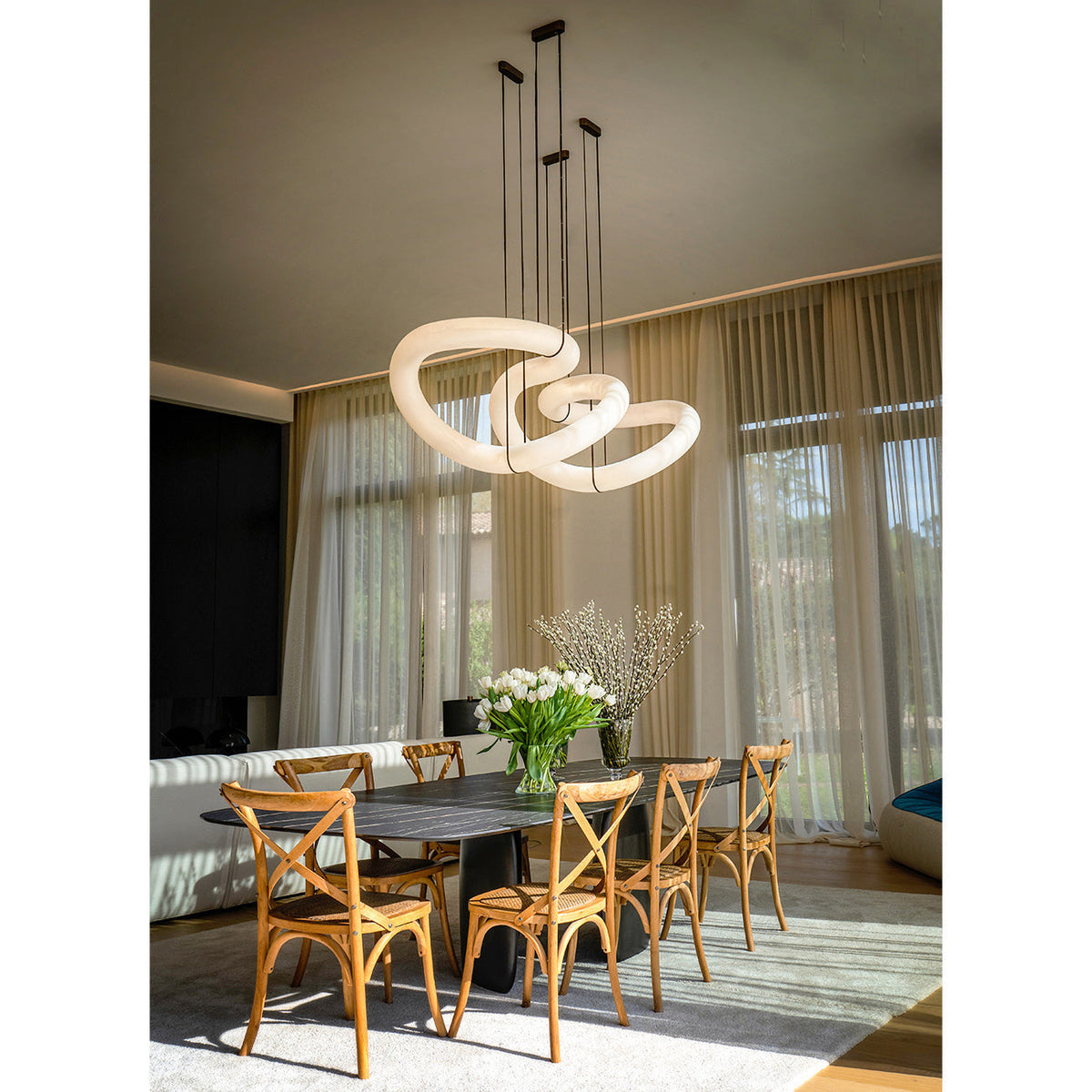 Syrinan Luxe Ring Leather Alabaster Chandelier