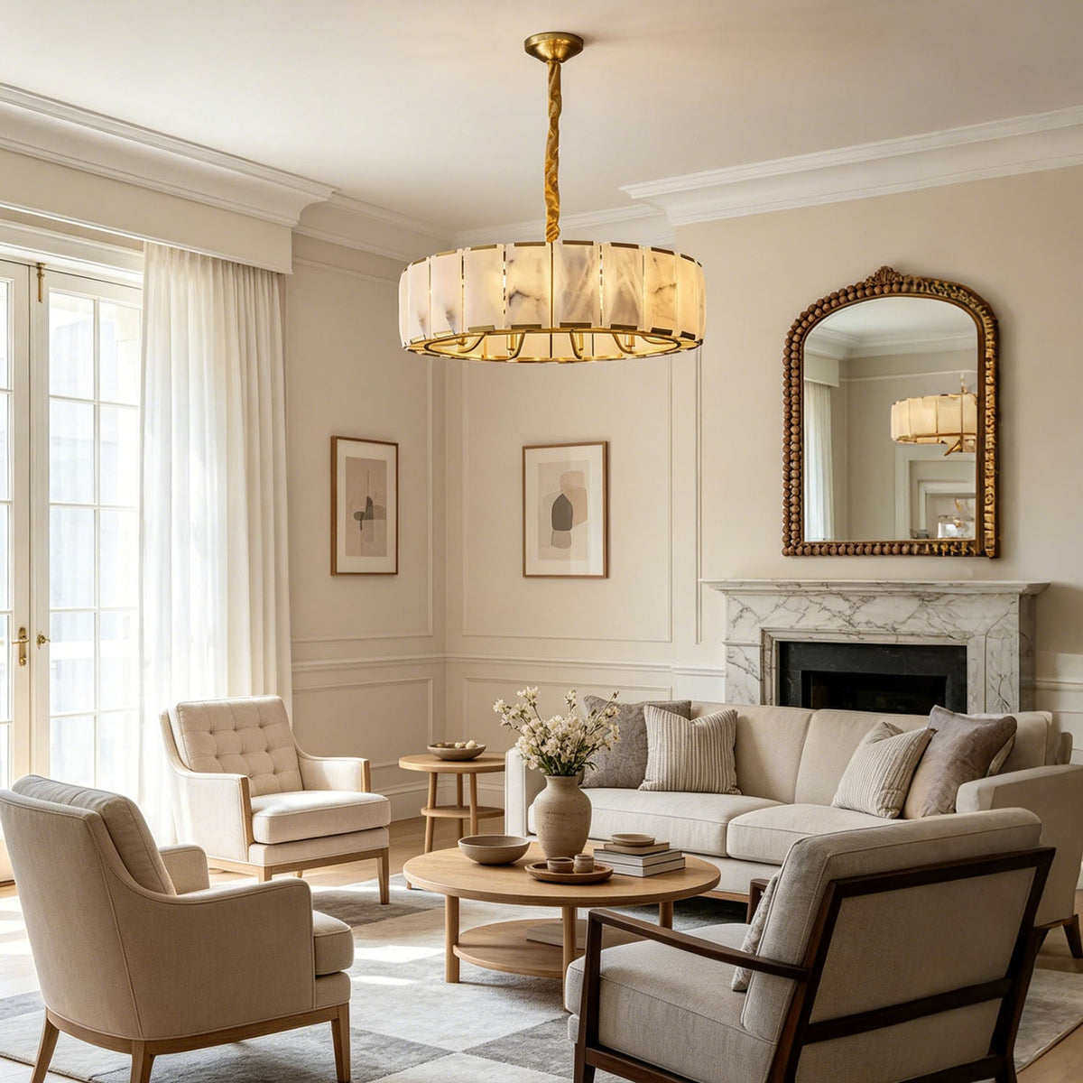 Vertical Round Alabaster Chandelier
