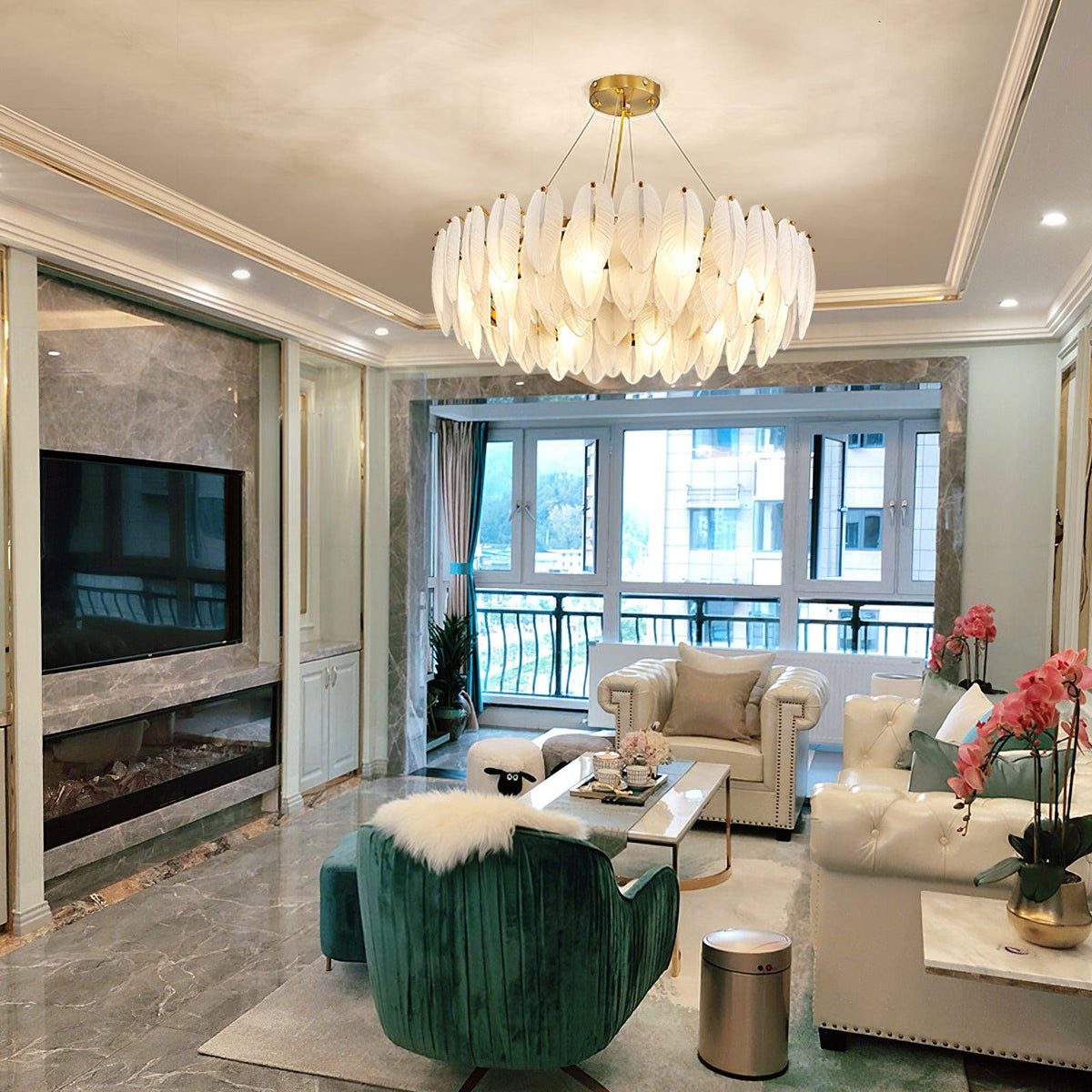 Feather Crystal Abalone Chandelier