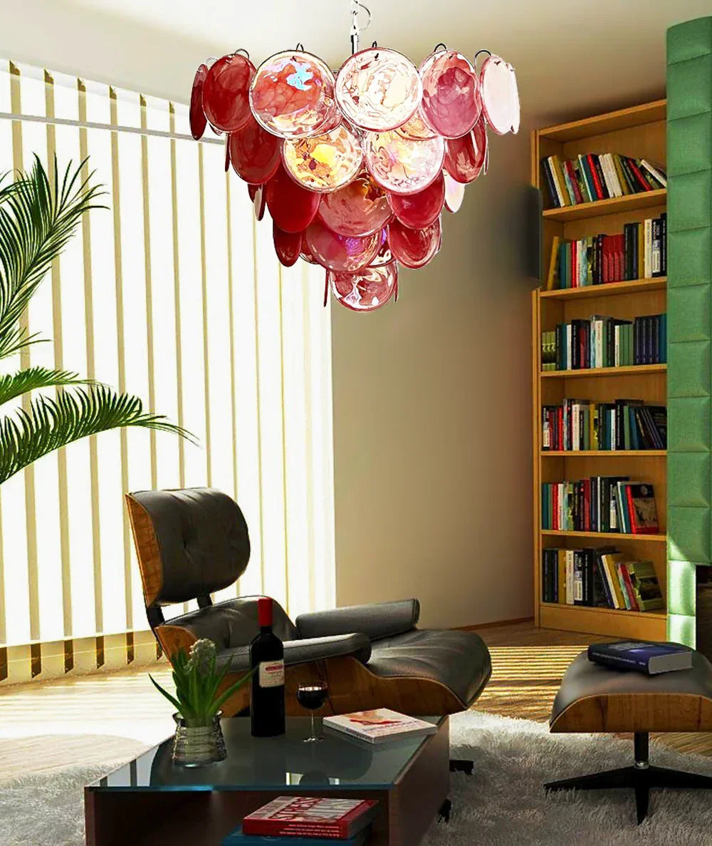 Vintage Pink Disc Glass Chandelier