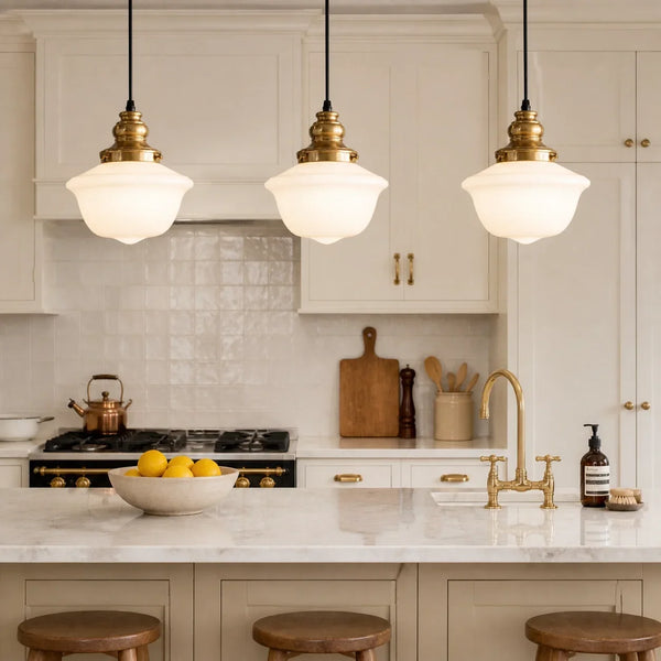 Vintage Milk Glass Schoolhouse Pendant Light