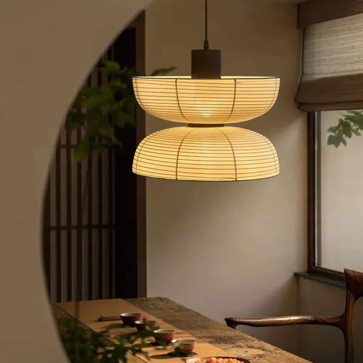 Ritta Pendant Light Neutral Paper Modern Fabric White