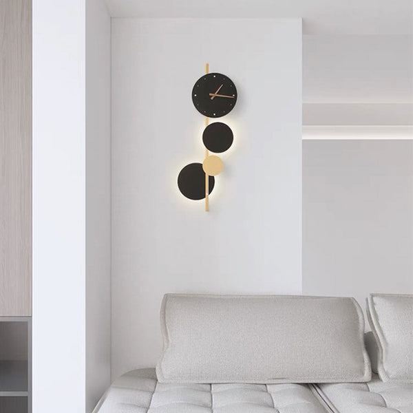 Wall Clock LED Light Modern Art Deco, Black & Gold