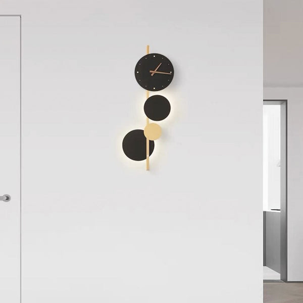 Wall Clock LED Light Modern Art Deco, Black & Gold