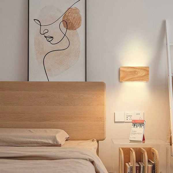 Wall Lamp Modern Bedroom Rectangle Wooden LED