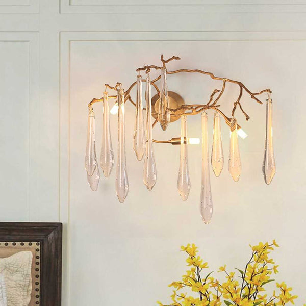 Wall Light Luxury Decorative Crystal Brass Branch