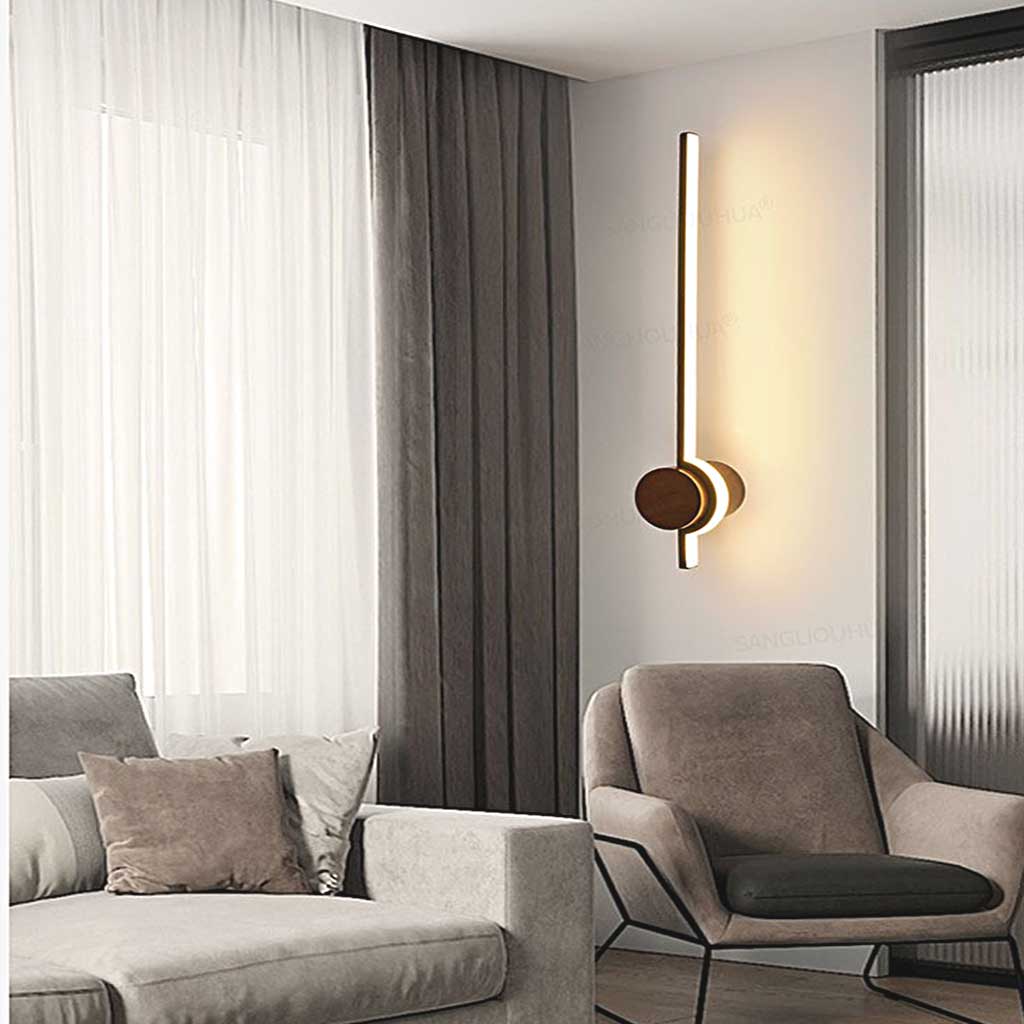 Wall Sconce Light Minimalist Cream LED Linear Wood, Log Color / Walnut Color