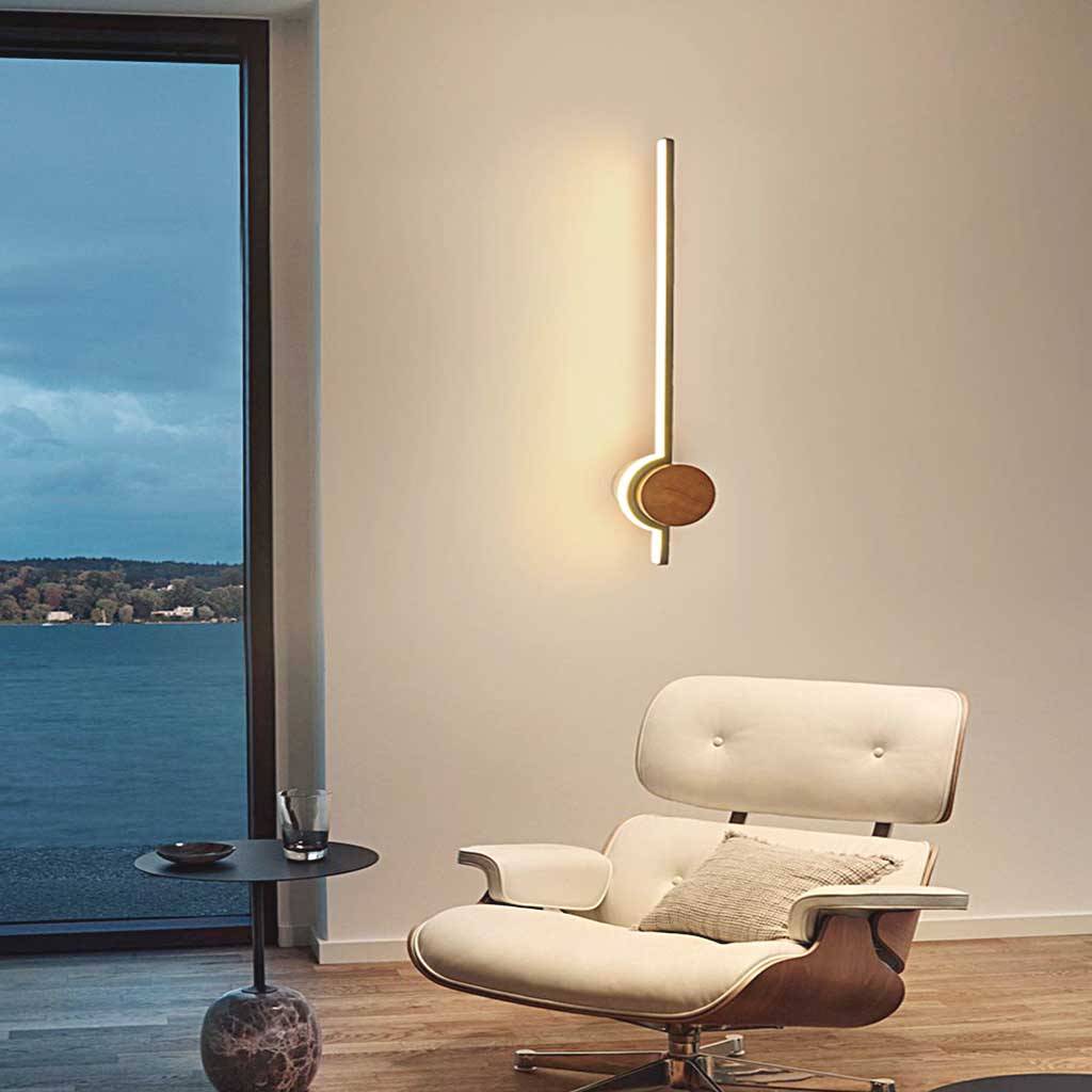 Wall Sconce Light Minimalist Cream LED Linear Wood, Log Color / Walnut Color