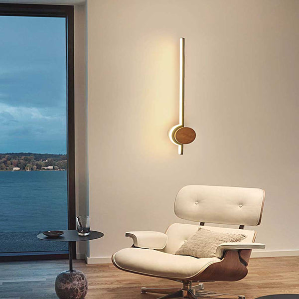 Wall Sconce Light Minimalist Cream LED Linear Wood, Log Color / Walnut Color