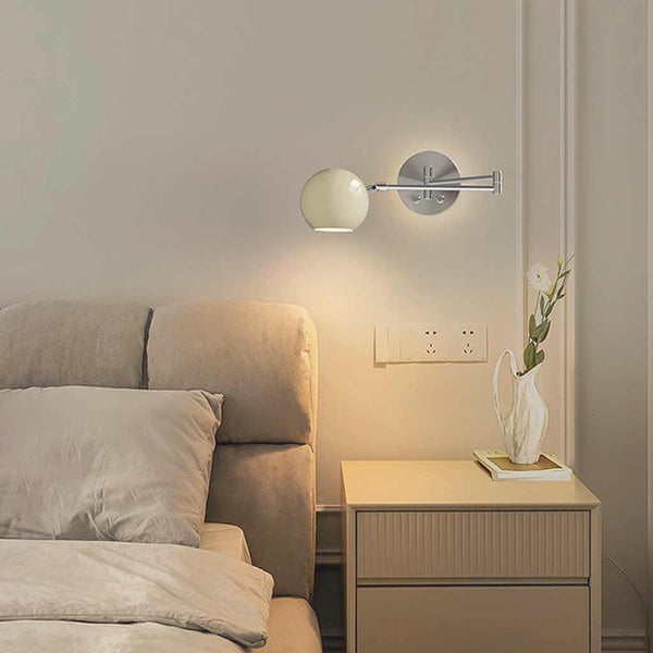Wall Sconce Light Cream Adjustable LED Swing Arm, Yellow / Red
