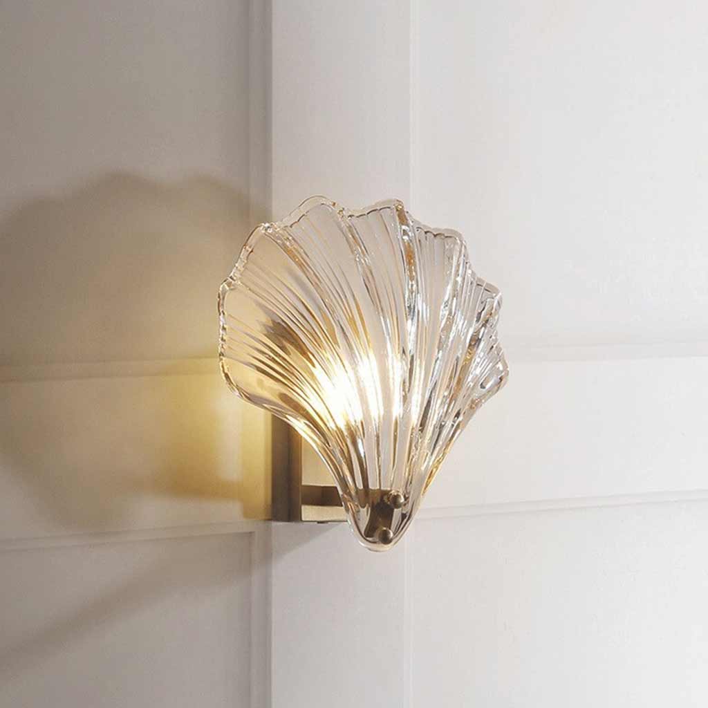Wall Sconce Light Decorative Brass Amber Glass Shell
