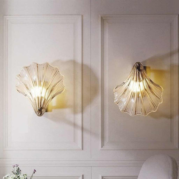 Wall Sconce Light Decorative Brass Amber Glass Shell