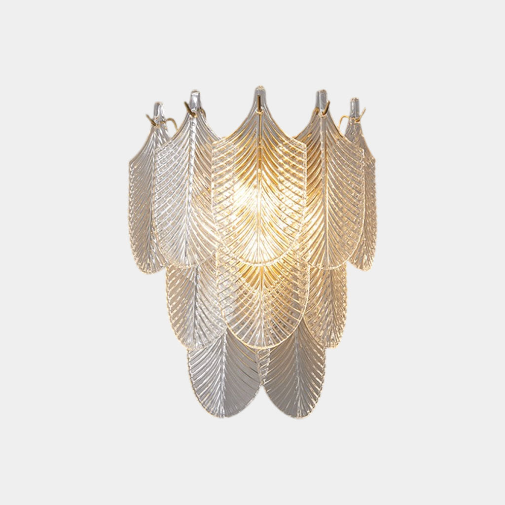 Wall Sconce Light Stylish Half Circle Brass Glass Shell Leaf