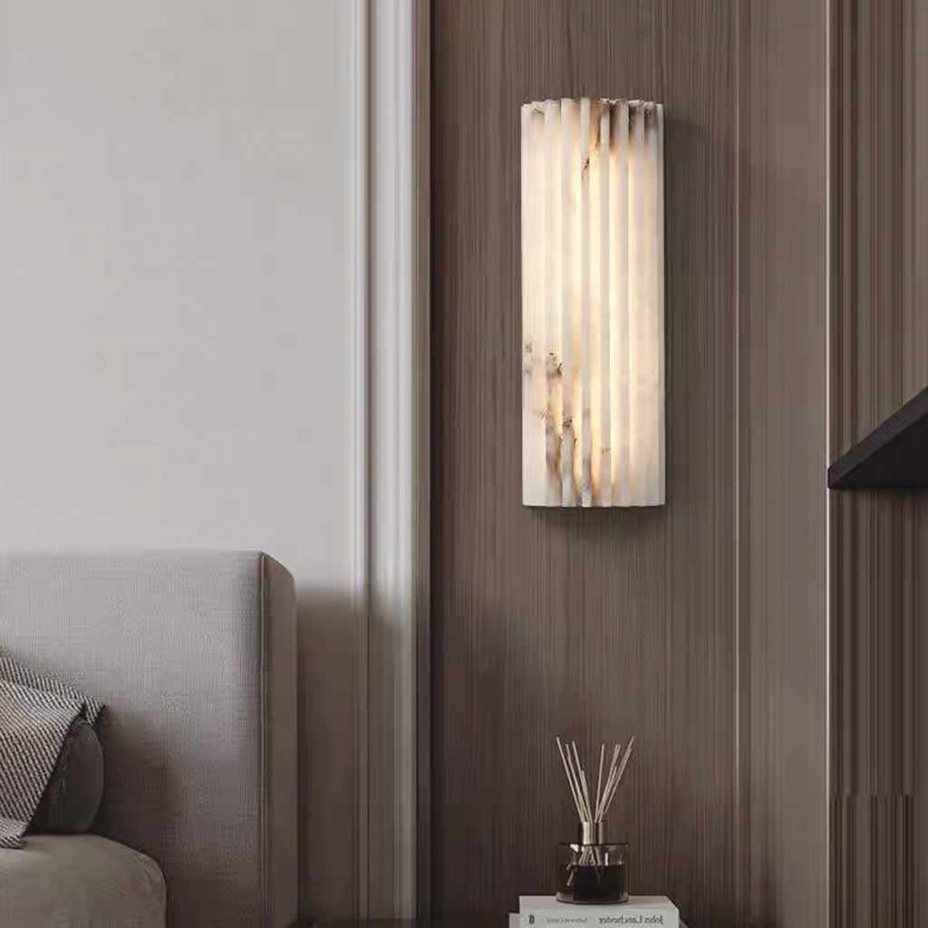 Wall Sconce Light Vertical Column Ribbed Alabaster