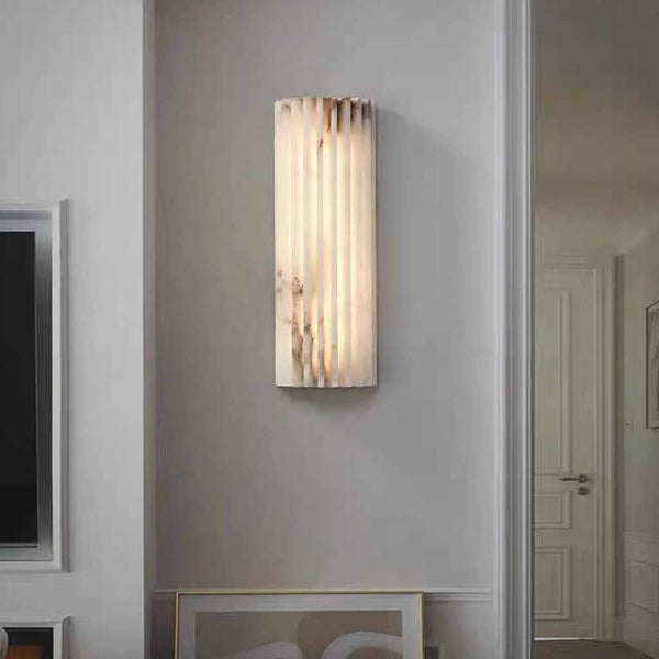 Wall Sconce Light Vertical Column Ribbed Alabaster