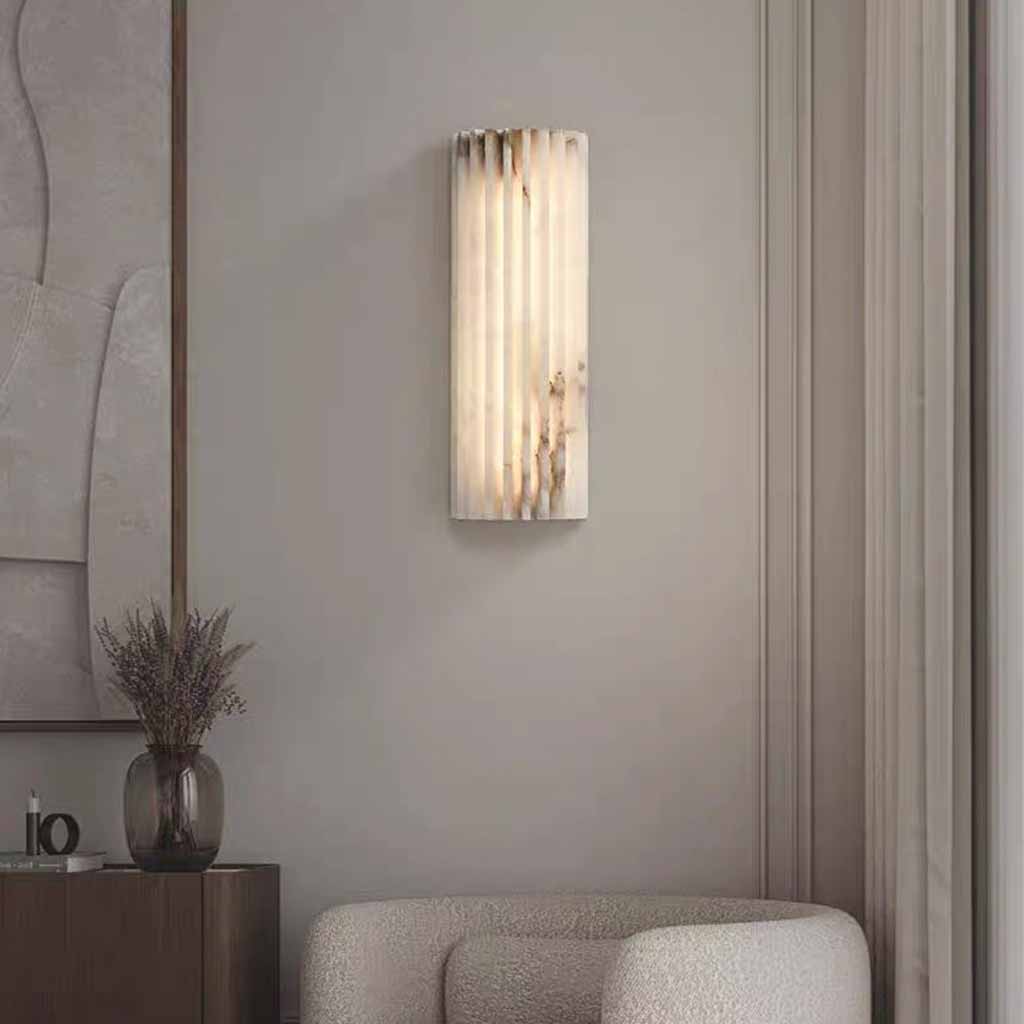 Wall Sconce Light Vertical Column Ribbed Alabaster