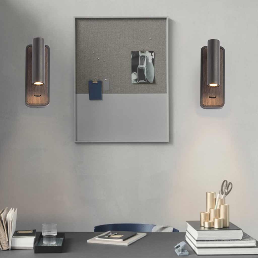 Wall Sconce Spotlight Modern LED with Wood Grain, Black / White
