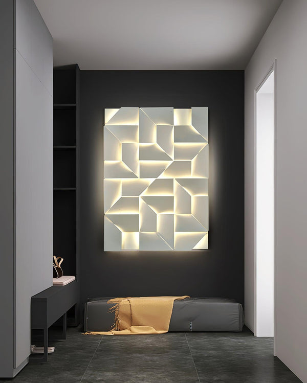 Wall Lamp 3D Geometric Panels Layered Light Art Remote Dimming Modern