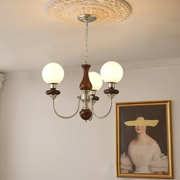Walnut Brass Chandelier