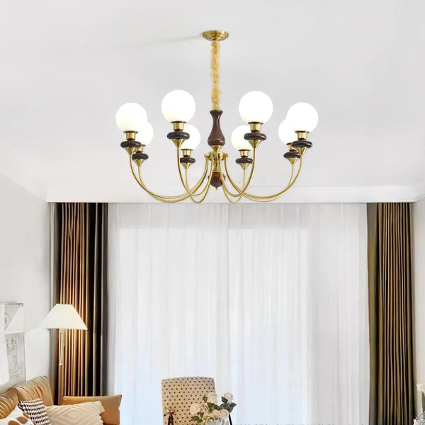 Walnut Brass Chandelier