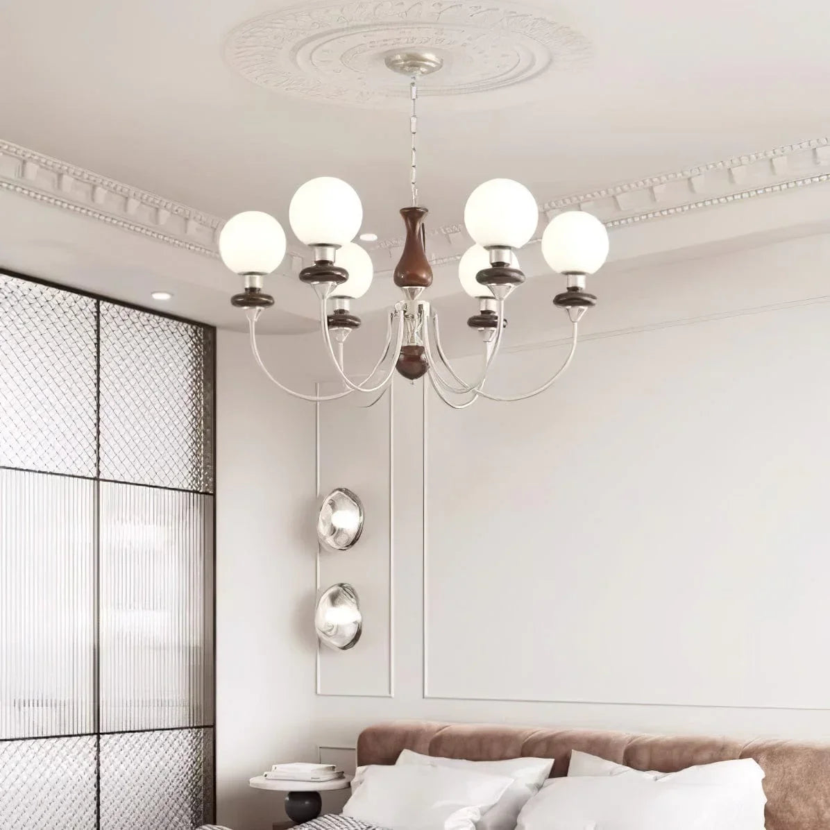 Walnut Brass Chandelier