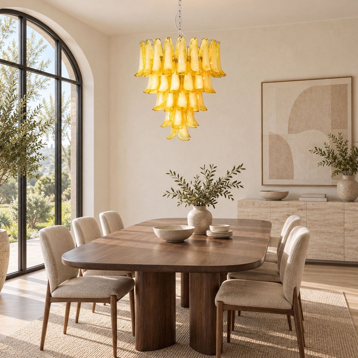 Wave Yellow Glass Chandelier