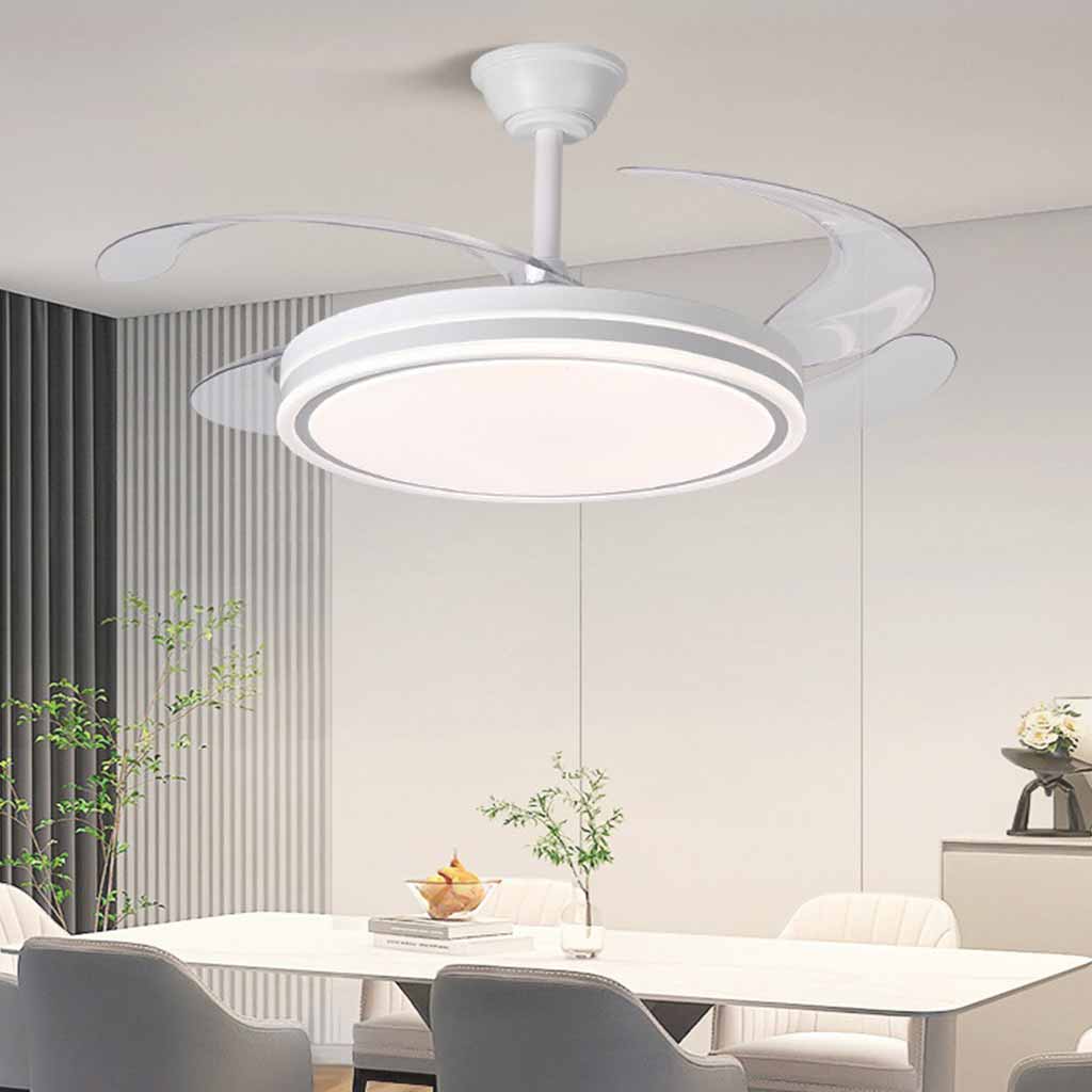 White Ceiling Fan Light Quiet with Retractable Blades