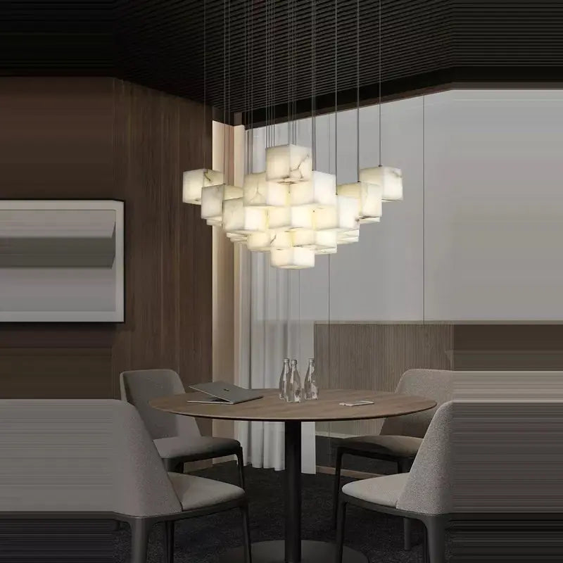 White Marble LED Cube Chandelier 7/9/18/25/36 Light