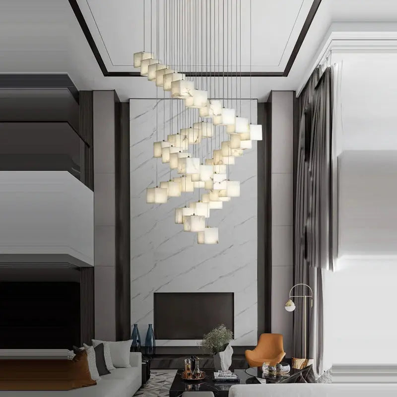 White Marble LED Cube Chandelier 7/9/18/25/36 Light
