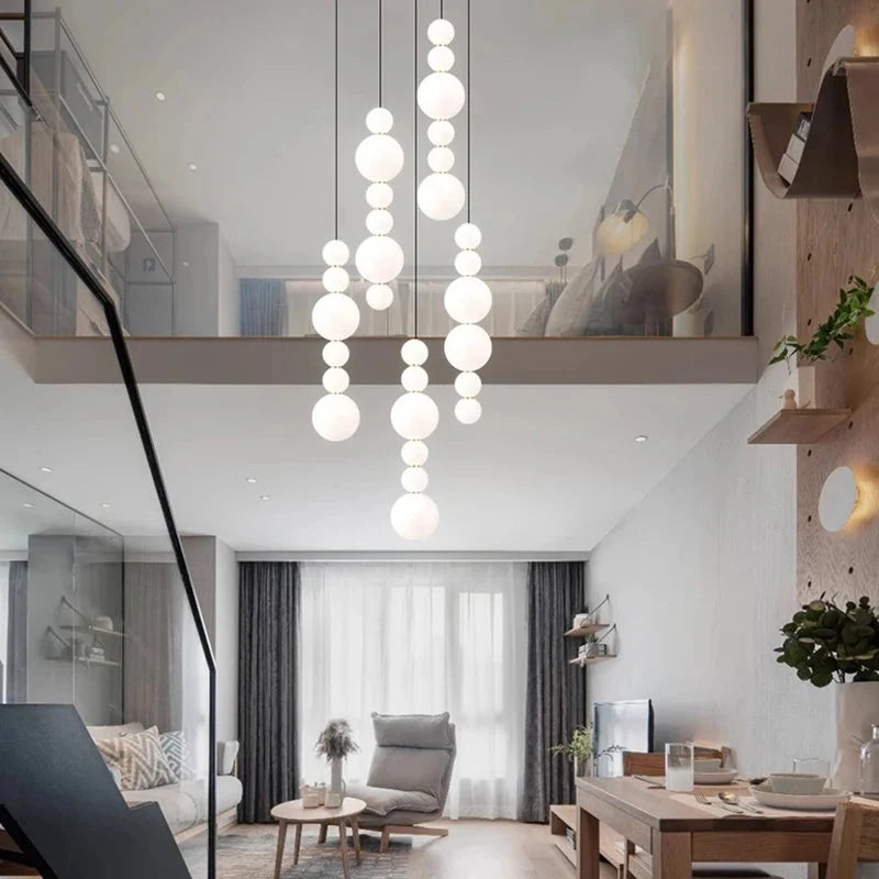 White Multi Globe Pendant Light for Staircase & High Ceiling