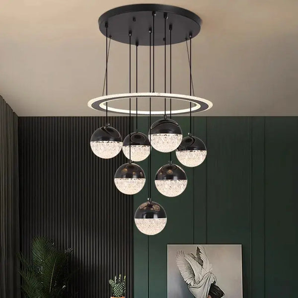 7-Light Cluster Ceiling Chandelier Light Black/White