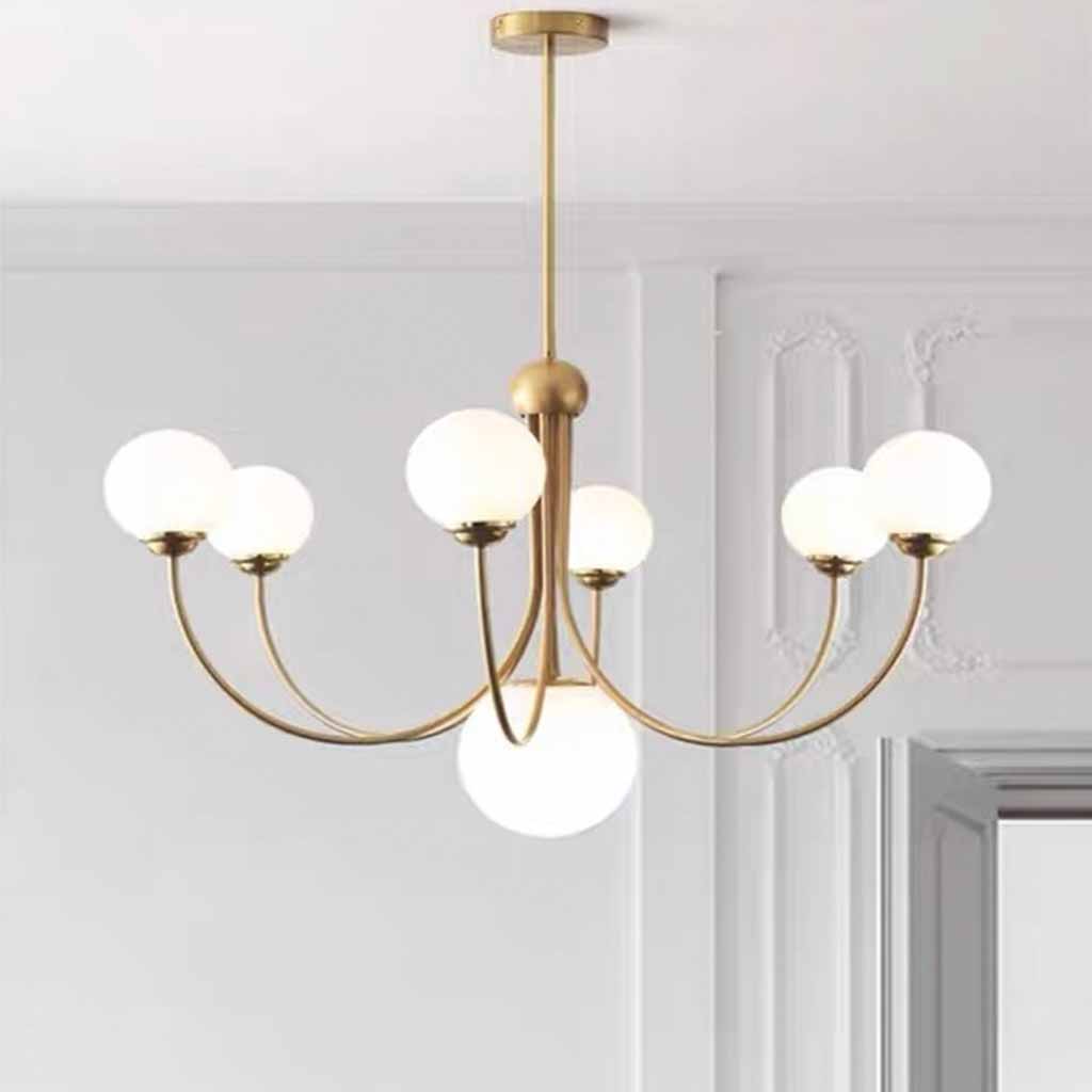 White Glass Ball Chandelier Branch Swoop Arm