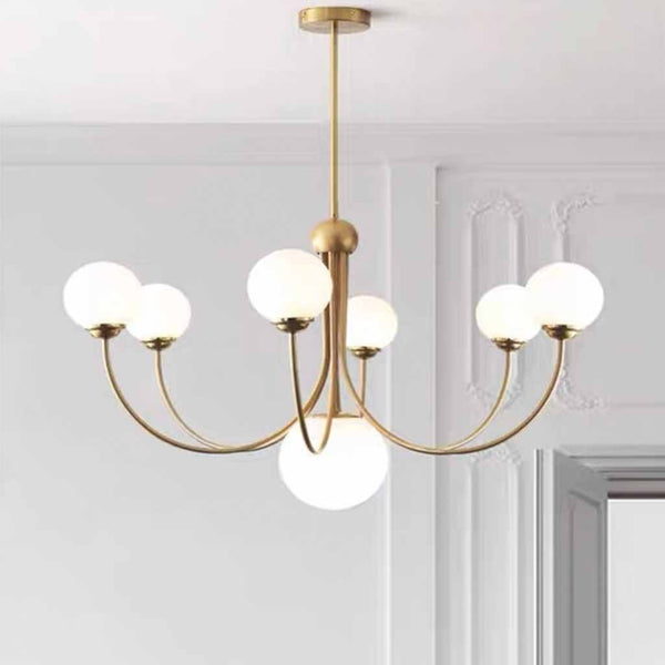 White Glass Ball Chandelier Branch Swoop Arm