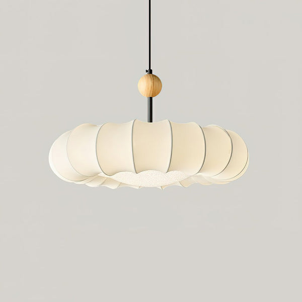 Embers Traditional Natural Veil Wood Fabric Pendant Light