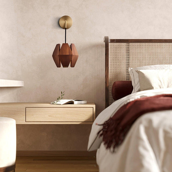 Wall Lamp Geometric Wood Shade Warm Glow Nordic Minimalist Accent