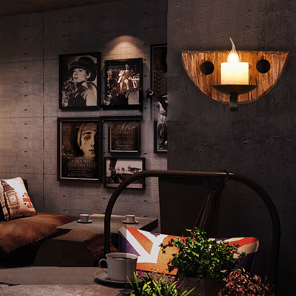 Epoch Vintage Candle Semicircle Wall Lamp, Wood/Metal, Bedroom