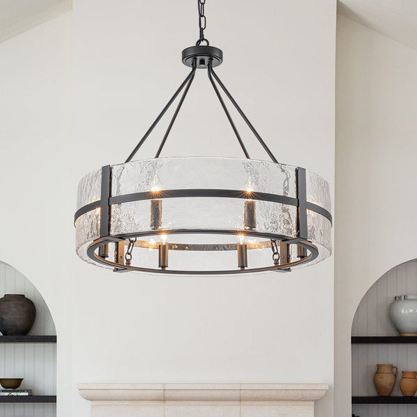 8-Light Glass Round Chandelier Pendant Light