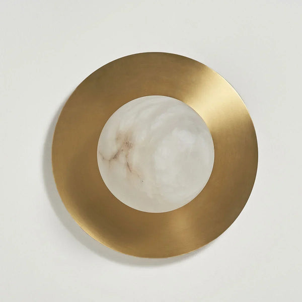 Alabaster Globe & Brass Disc Wall Sconce | CLHHA095